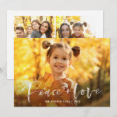 Modern Script Peace Love 3 Foto's Holiday Kaart (Voorkant / Achterkant)
