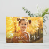 Modern Script Peace Love 3 Foto's Holiday Kaart (Staand voorkant)