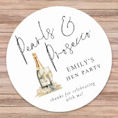 Modern Script Pearls Prosecco Hen Party Thanks Ronde Sticker