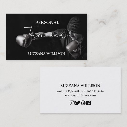 Modern Script Personal Fitness Coach Trainer Photo Visitekaartje (Voorkant / Achterkant)