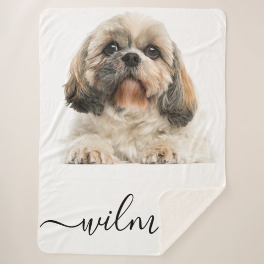 Modern Script Pet Dog Photo Monogram Sherpa Deken (Voorkant)