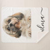 Modern Script Pet Dog Photo Monogram Sherpa Deken (Voorkant (horizontaal))