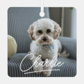 Modern Script Pet Photo Kerstmis Metalen Ornament (Achterkant)
