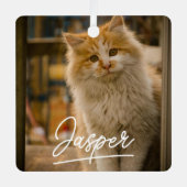 Modern Script Pet Photo Kerstmis Metalen Ornament (Voorkant)