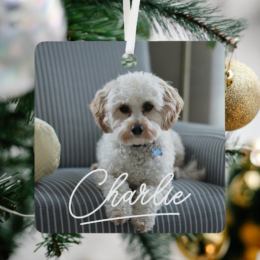 Modern Script Pet Photo Kerstmis Metalen Ornament