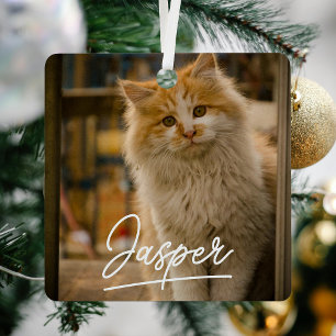 Modern Script Pet Photo Kerstmis Metalen Ornament