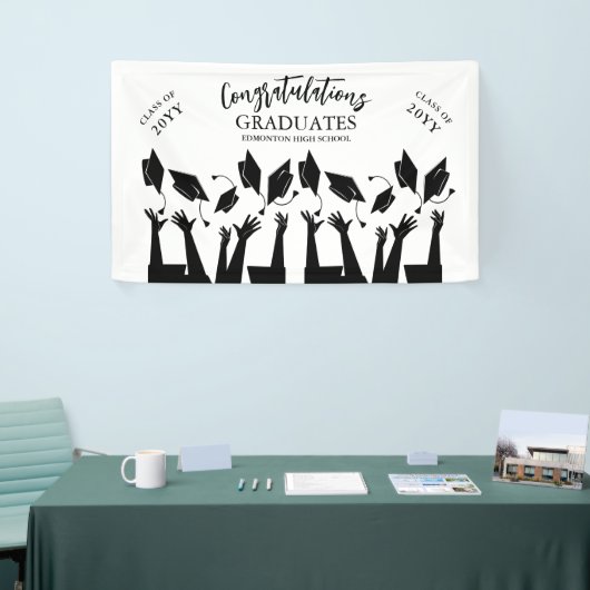 Modern Script Pet Toss White Graduation Party Spandoek (Beurs)