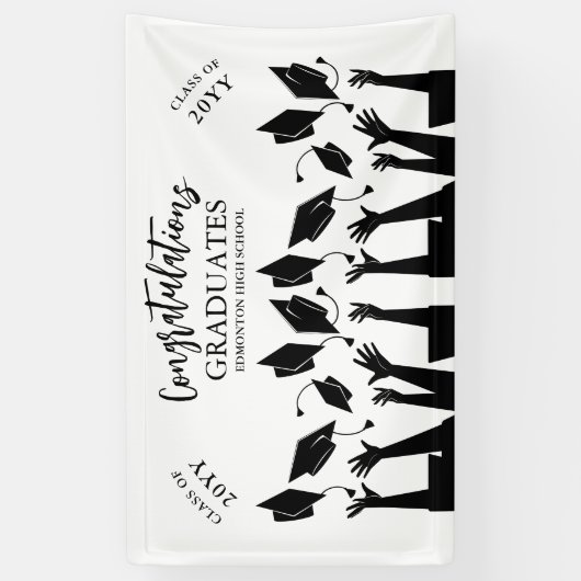 Modern Script Pet Toss White Graduation Party Spandoek (Verticaal)