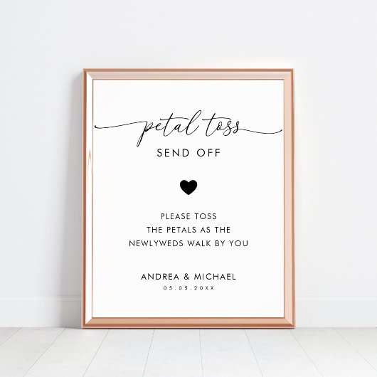 Modern Script Petal Toss Verstuur Trouwbord Poster
