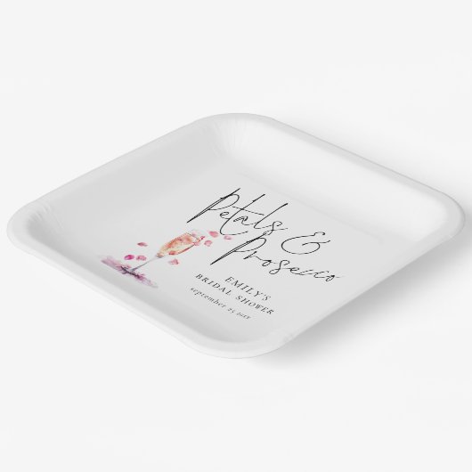 Modern Script Petals en Prosecco Vrijgezellenfeest Papieren Bordje (Gebogen)