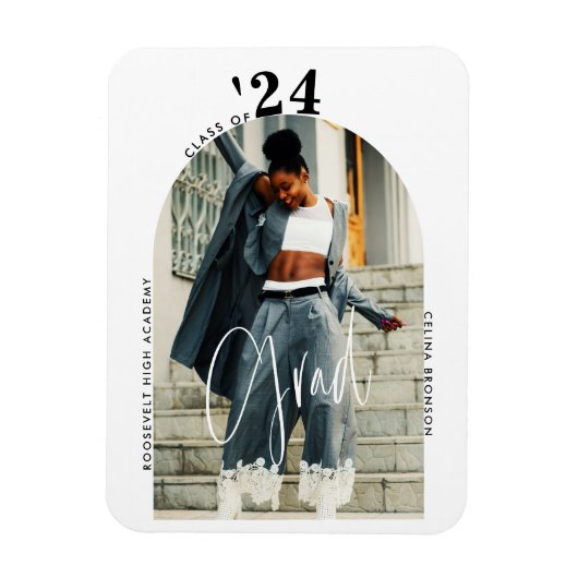 Modern Script Photo 2024 Minimalistisch Afstuderen Magneet (Verticaal)