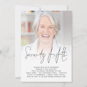 Modern Script Photo 75th Birthday Party Invitation Kaart