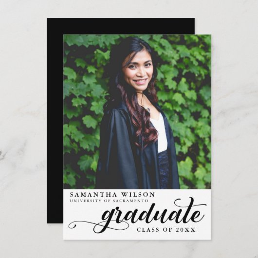 Modern Script Photo Afstuderen Aankondiging (Voorkant / Achterkant)