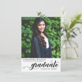 Modern Script Photo Afstuderen Aankondiging (Staand voorkant)