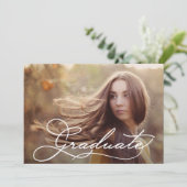 Modern Script Photo Afstuderen Aankondiging (Staand voorkant)