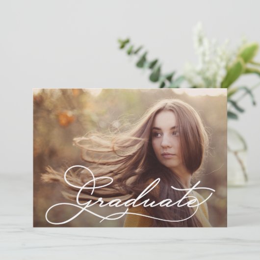 Modern Script Photo Afstuderen Aankondiging (Staand voorkant)