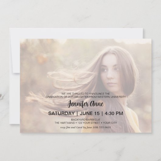 Modern Script Photo Afstuderen Aankondiging (Achterkant)