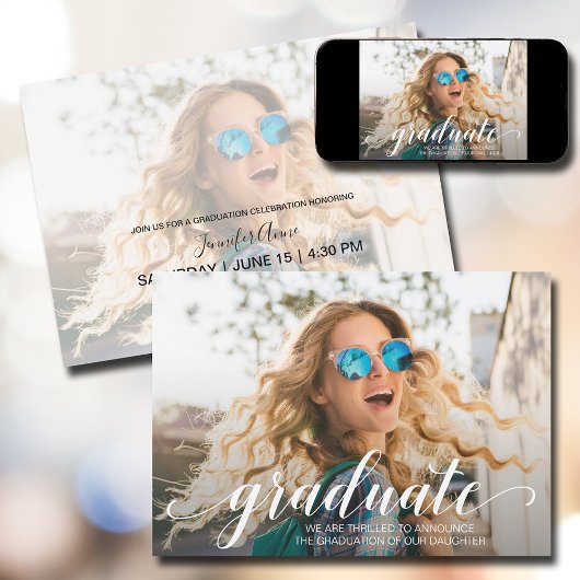 Modern Script Photo Afstuderen Aankondiging