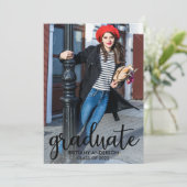 Modern Script Photo Afstuderen Aankondiging (Staand voorkant)