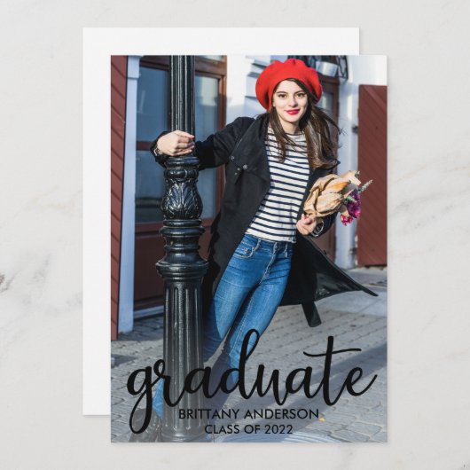 Modern Script Photo Afstuderen Aankondiging (Voorkant / Achterkant)