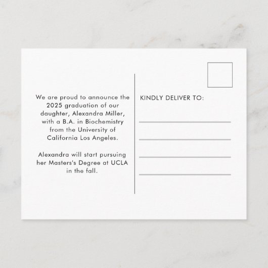 Modern Script Photo Afstuderen Aankondigingskaart (Achterkant)