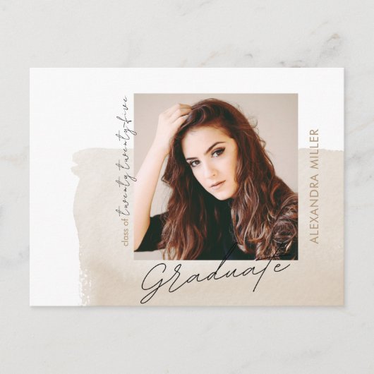 Modern Script Photo Afstuderen Aankondigingskaart (Voorkant)