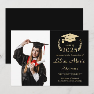 Modern Script Photo Afstuderen Announcement Kaart