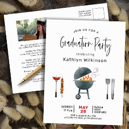 Modern Script Photo Afstuderen BBQ Invitation Briefkaart