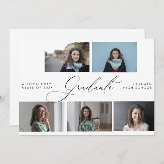 Modern Script Photo Afstuderen Card Kaart (Voorkant / Achterkant)