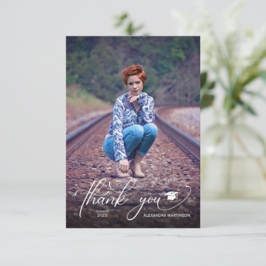Modern Script Photo Afstuderen - Dank u Bedankkaart (Staand voorkant)