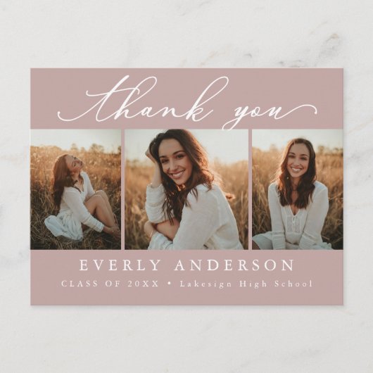 Modern Script Photo Afstuderen - Dank u Briefkaart (Voorkant)