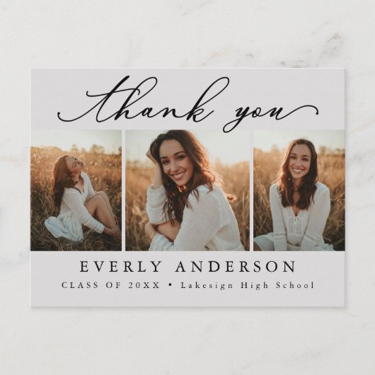 Modern Script Photo Afstuderen - Dank u Briefkaart (Voorkant)