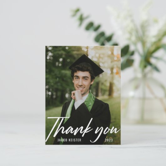 Modern Script Photo Afstuderen - Dank u Briefkaart (Staand voorkant)