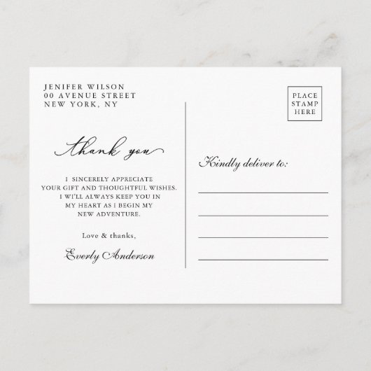 Modern Script Photo Afstuderen - Dank u Briefkaart (Achterkant)