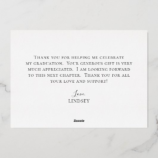 Modern Script Photo Afstuderen - Hartelijk dank Folie Uitnodiging (Achterkant)