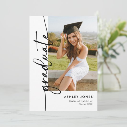 Modern Script Photo Afstuderen Kaart (Staand voorkant)