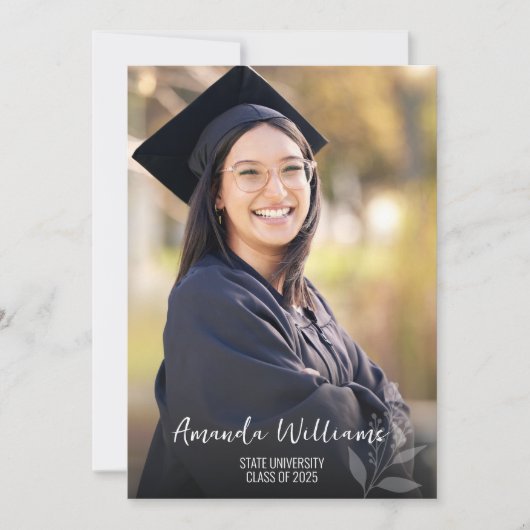 Modern Script Photo Afstuderen Kaart (Voorkant)