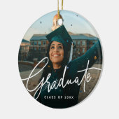 Modern Script Photo Afstuderen Keramisch Ornament (Links)