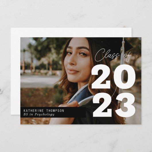 Modern Script Photo Afstuderen Notitiekaartje (Voorkant / Achterkant)