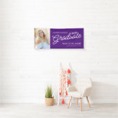 Modern Script Photo Afstuderen Paars Spandoek (Insitu)
