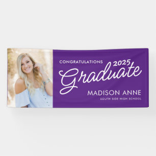 Modern Script Photo Afstuderen Paars Spandoek