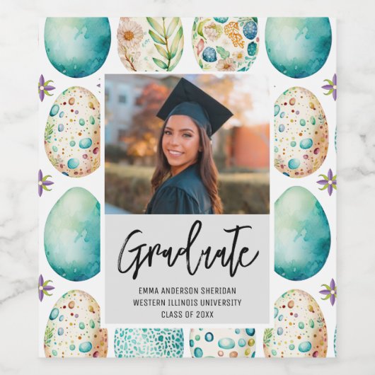 Modern Script Photo Afstuderen Wijn Etiket (Enkel label)