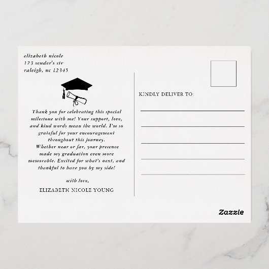 Modern Script Photo Arch Afstuderen Bedankt Folie Uitnodiging Briefkaart (Achterkant)