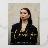 Modern Script Photo Arch Afstuderen Bedankt Folie Uitnodiging Briefkaart (Voorkant)