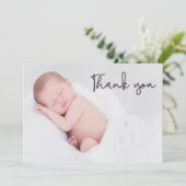 Modern Script Photo Baby shower Hartelijk dank Bedankkaart (Staand voorkant)
