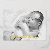 Modern Script Photo Birth Announcement-Kaart Folie Uitnodiging (Voorkant)