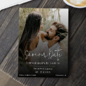 Modern Script Photo Black Overlay Save The Date