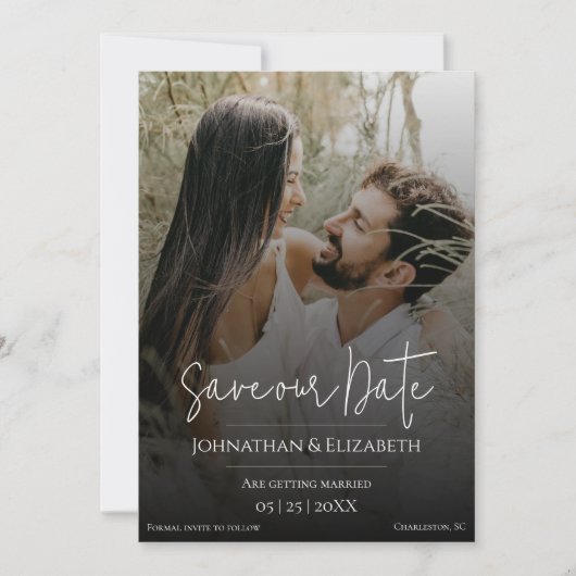 Modern Script Photo Black Overlay Save The Date (Voorkant)