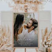 Modern Script Photo Black & White Wedding Sign Poster