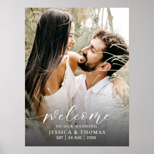 Modern Script Photo Black & White Wedding Sign Poster (Voorkant)
